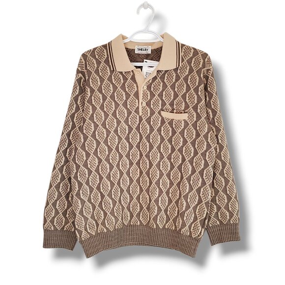 Vintage 90s Patterned Collared Knit Sweater Brown Size S - Picture 1 of 4